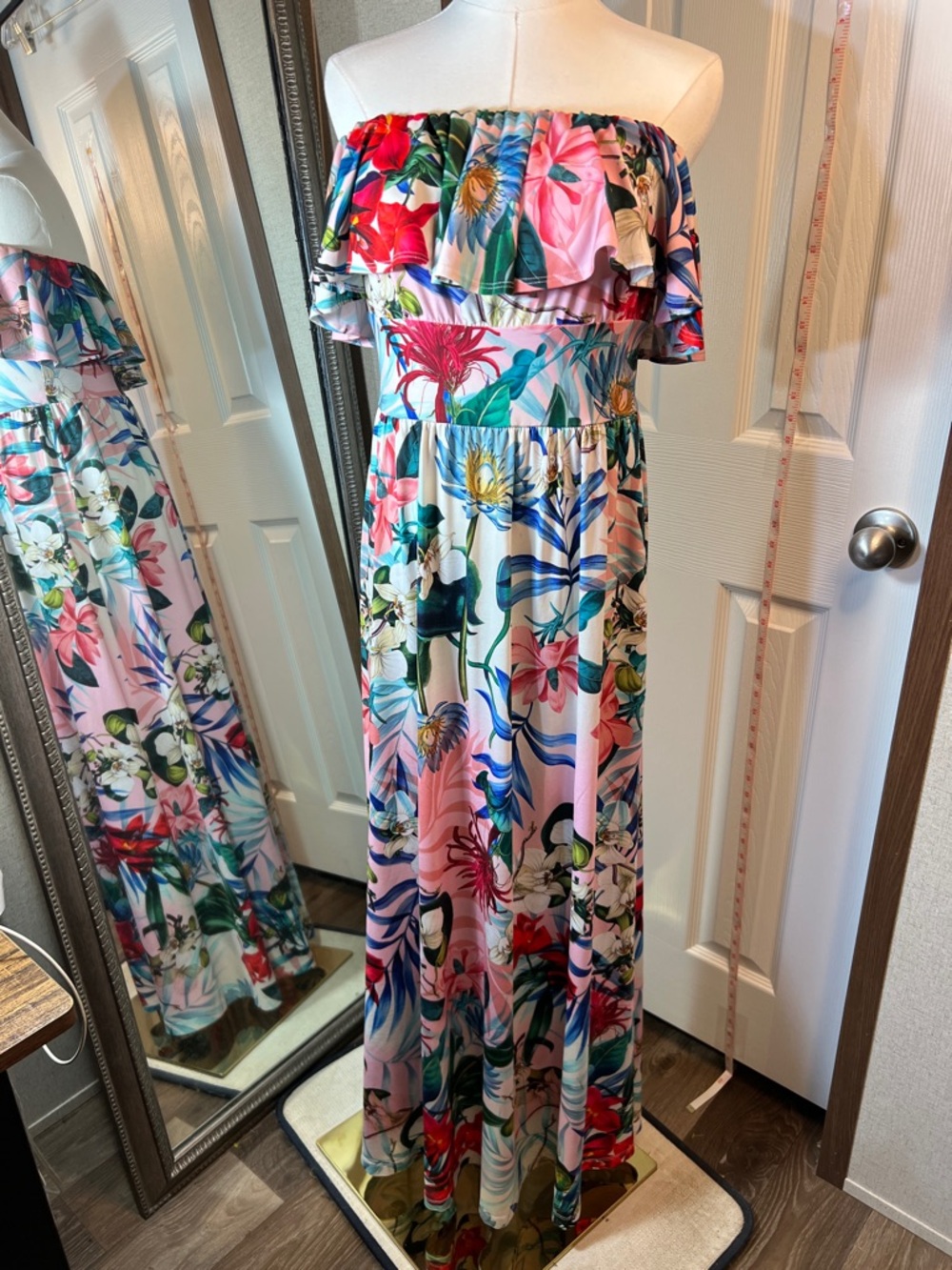 Boston Proper Pink Tropical Floral Off-Shoulder Maxi Dress